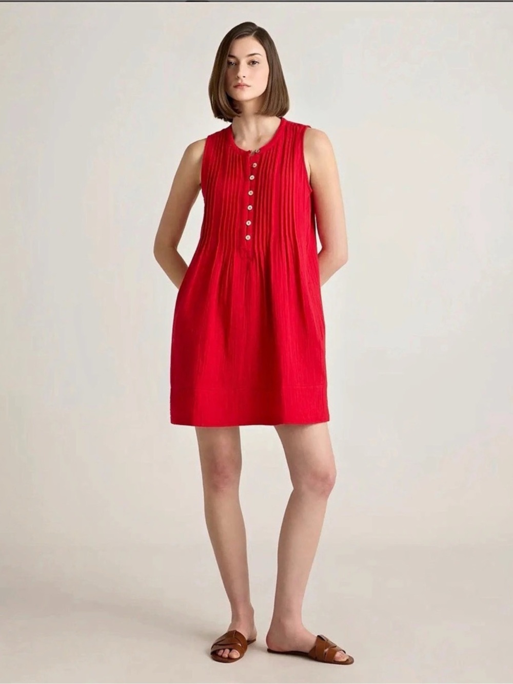 Quince 100% Organic Cotton Gauze Sleeveless Swing Dress in Wild Cherry